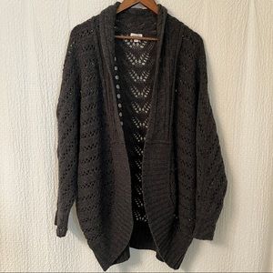 Garnet Hill Gray Crochet Cocoon Wool Sweater - Size S